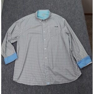 HUK Shirt Mens XXL Blue Allover Print Performance Fishing Outdoor Button Down